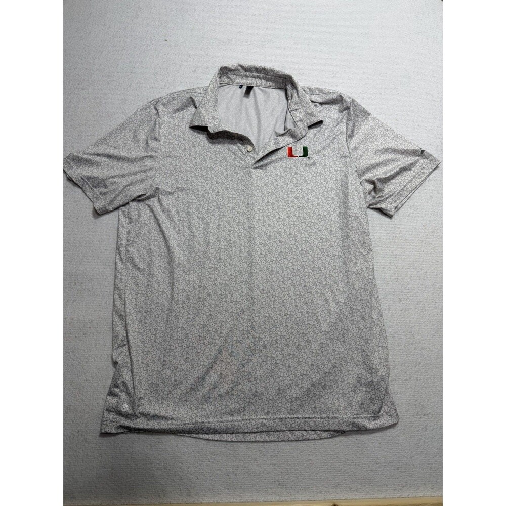 Adidas Miami Hurricanes Golf Polo Shirt Size L Gray Floral Print Canes UM